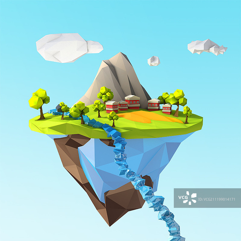 3D插画 漂浮岛屿图片素材