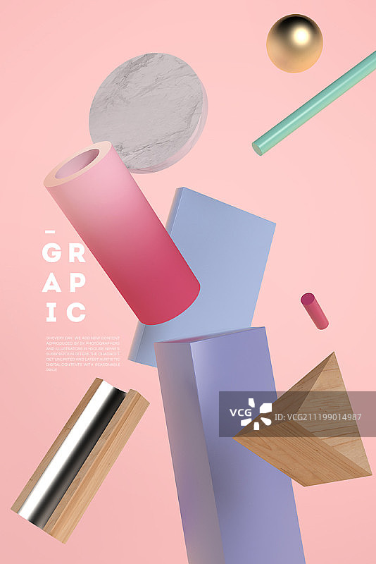 3D渲染：多色几何元素图片素材