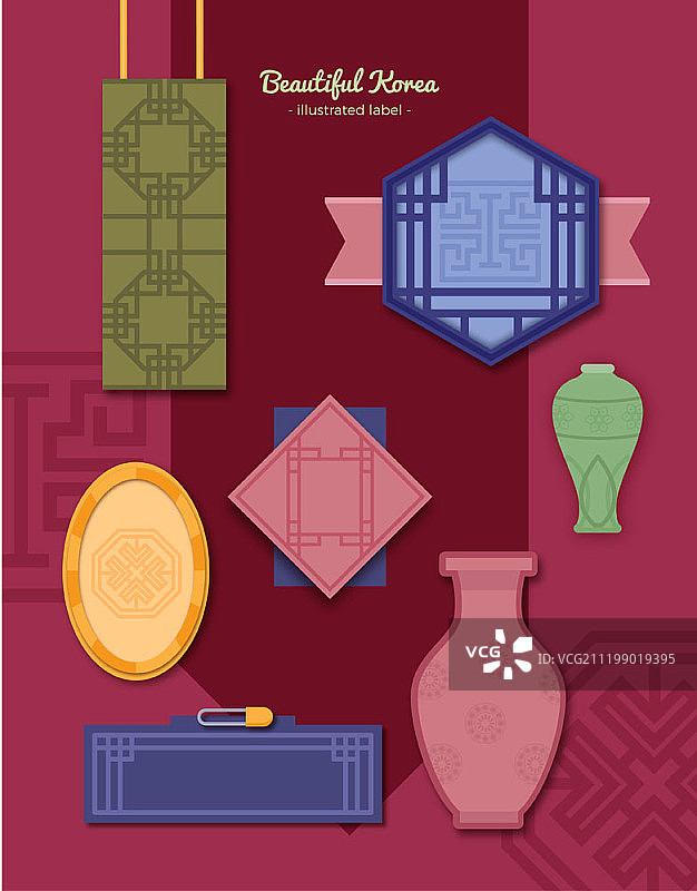 韩国传统图案标签设计图片素材
