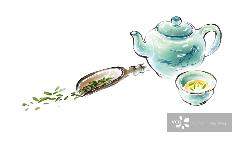 茶道主题水彩插画图片素材