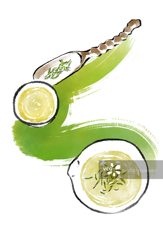 茶道主题水彩插画图片素材