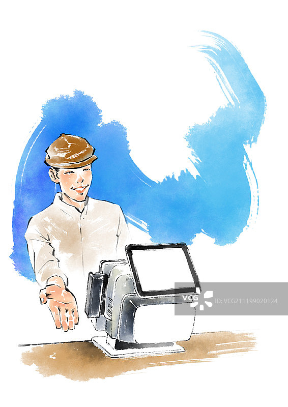 水彩咖啡师插画图片素材