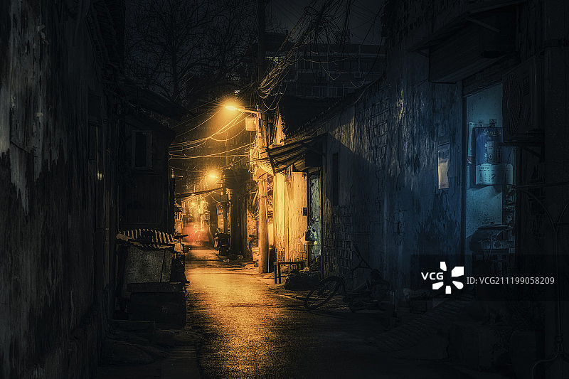 江苏夜晚的门西小巷图片素材