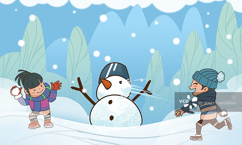 打雪仗插画图片素材