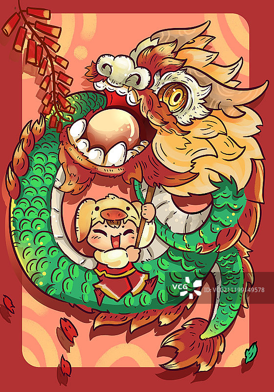 舞龙插画图片素材
