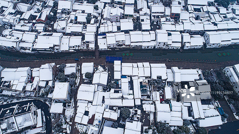杭州滨江西兴古镇雪景航拍图片素材