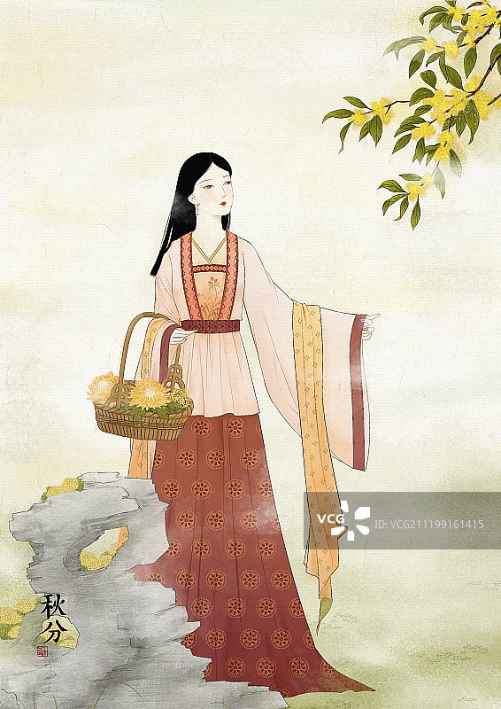 壁纸中国风插画二十四节气文字版秋分图片素材