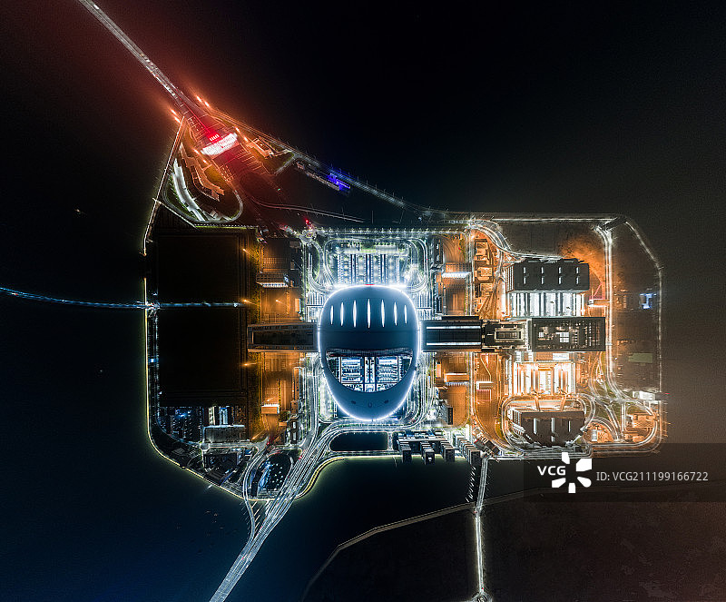 港珠澳大桥人工岛航拍夜景图片素材