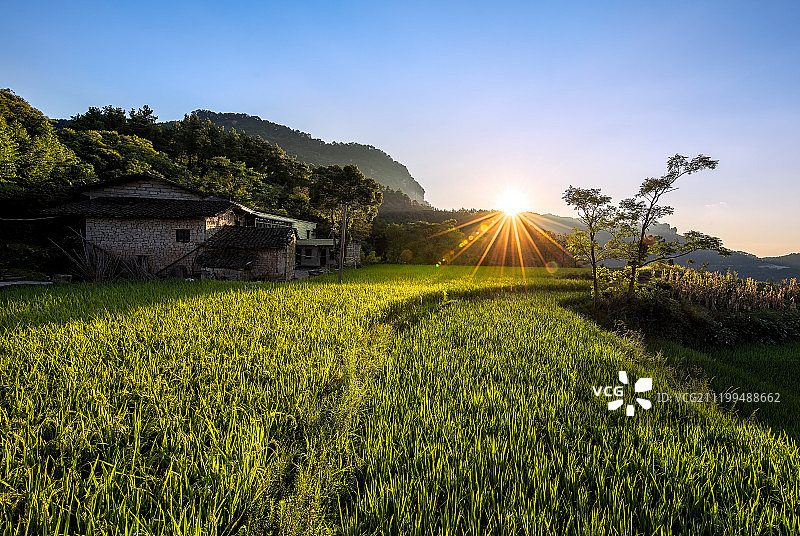 綦江田地日落风光图片素材