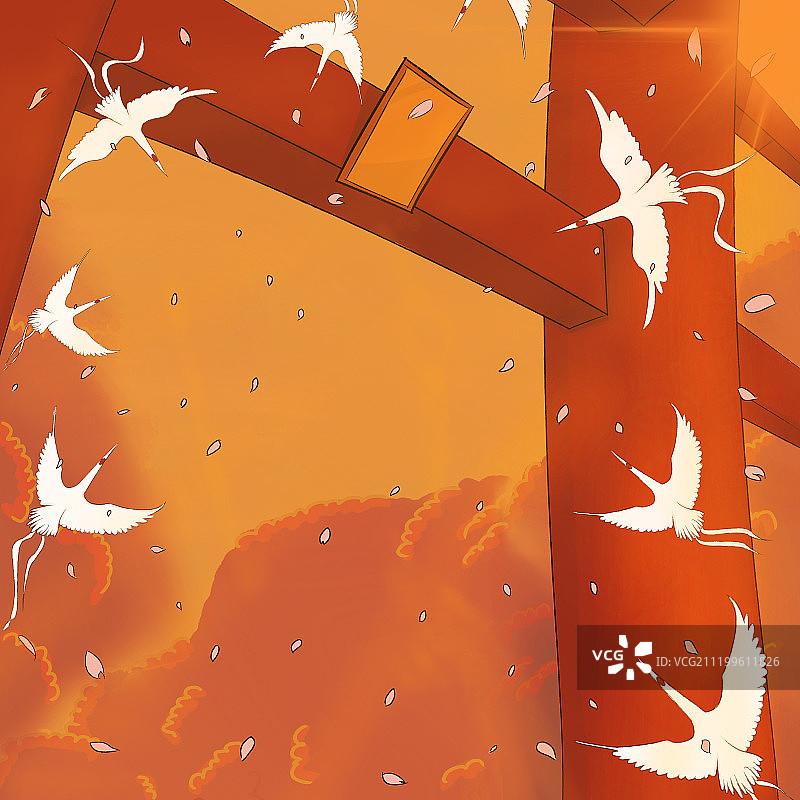 仙鹤飞跃鸟居图图片素材