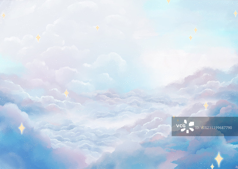 唯美梦幻情人节蓝色天空壁纸插画横版图片素材