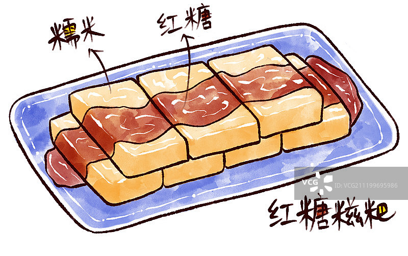 手绘美食插画红糖糍粑图片素材
