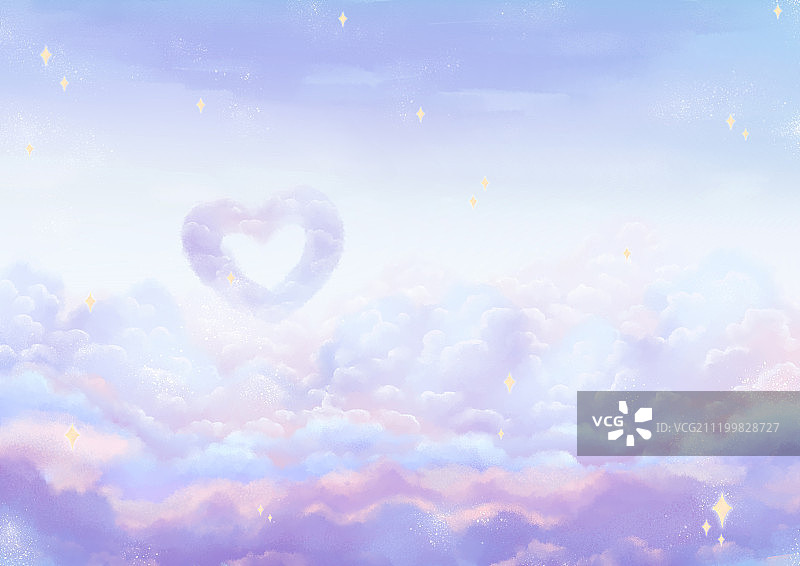 唯美梦幻爱心云蓝紫色天空壁纸插画图片素材