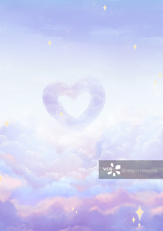 唯美梦幻爱心云蓝紫色天空壁纸插画图片素材