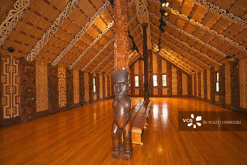 毛利木雕，怀唐伊条约签署地，会堂，新西兰北岛，岛屿湾图片素材