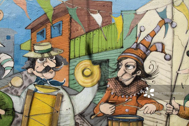 阿根廷布宜诺斯艾利斯博卡区彩色墙绘图片素材