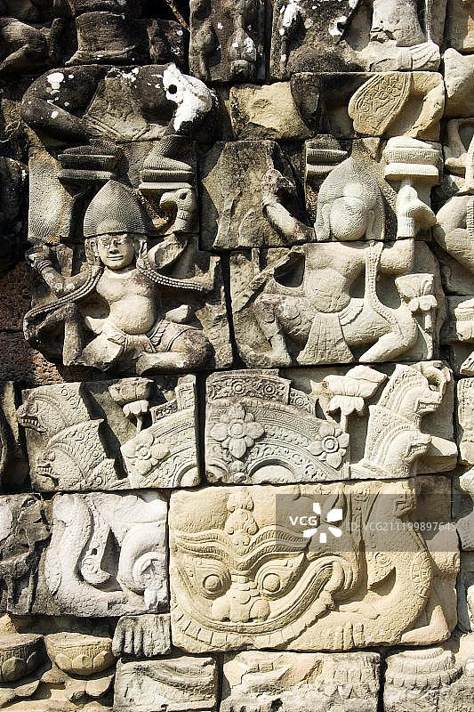 吴哥通王城象台浅浮雕，联合国教科文组织世界遗产，暹粒，柬埔寨图片素材