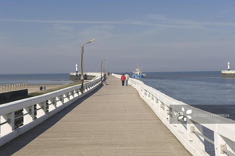 码头，尼乌波特，北海海岸，比利时，欧洲图片素材
