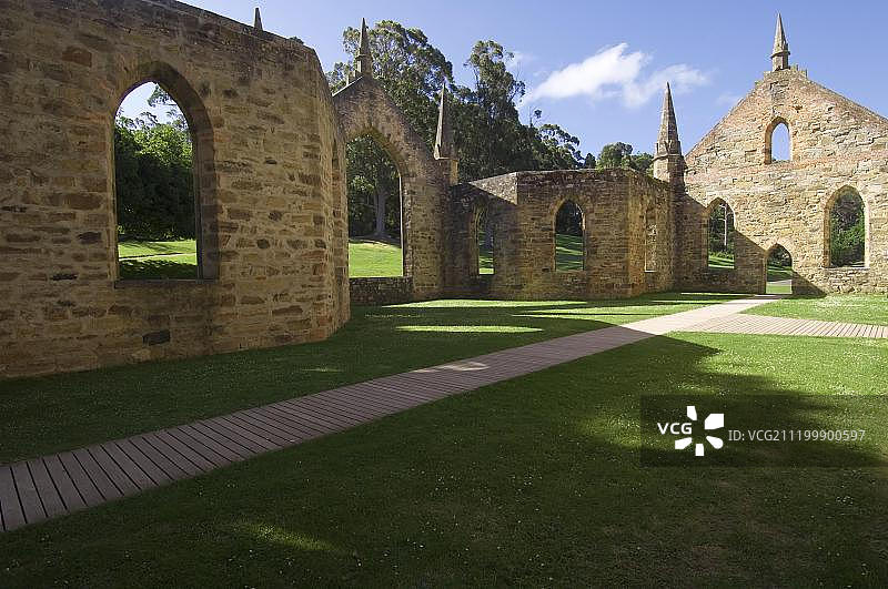 亚瑟港监狱遗址教堂，塔斯马尼亚，澳大利亚图片素材