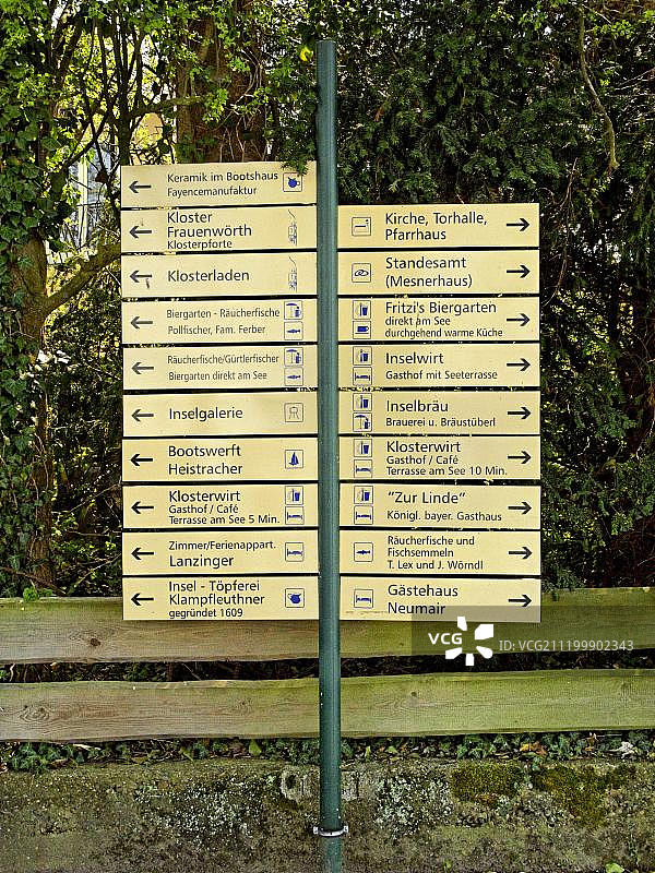 弗劳恩insel岛上的指示牌，德国上巴伐利亚图片素材