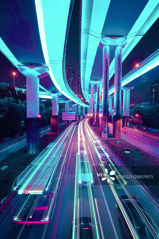 赛博朋克城市车流图片素材