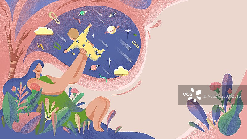 母子嬉戏插画图片素材