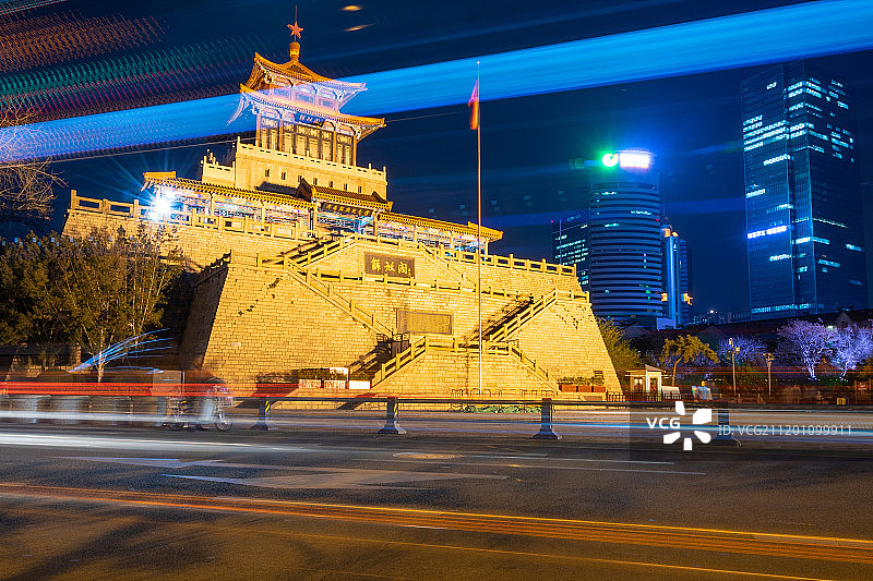 济南解放阁夜景图片素材
