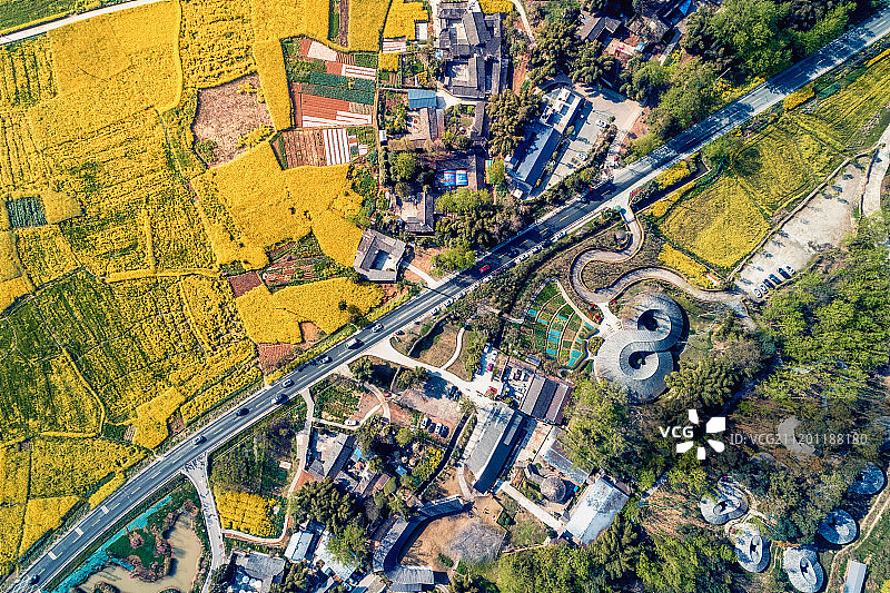 四川崇州油菜花航拍图片素材