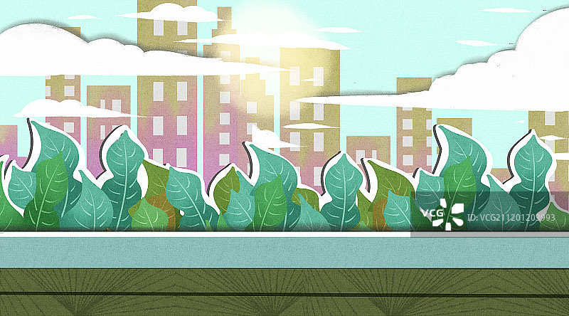 小清新剪纸风格城市建筑场景背景图片素材