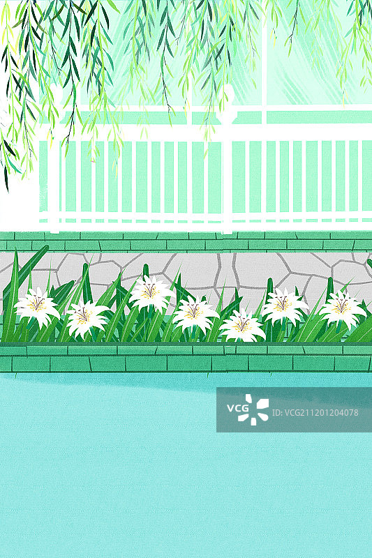 小清新绿色院子场景背景图片素材