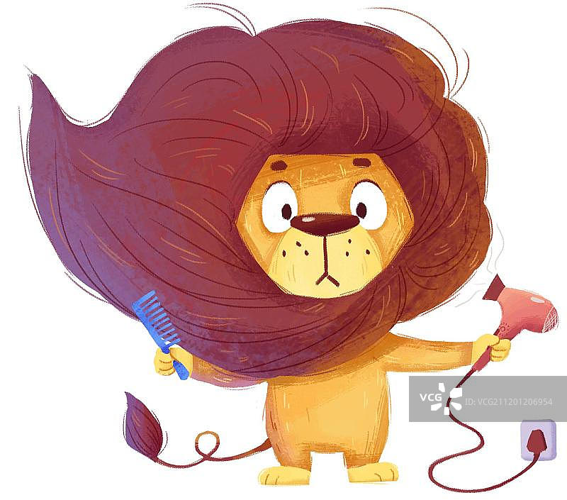 用吹风机吹头发的狮子图片素材