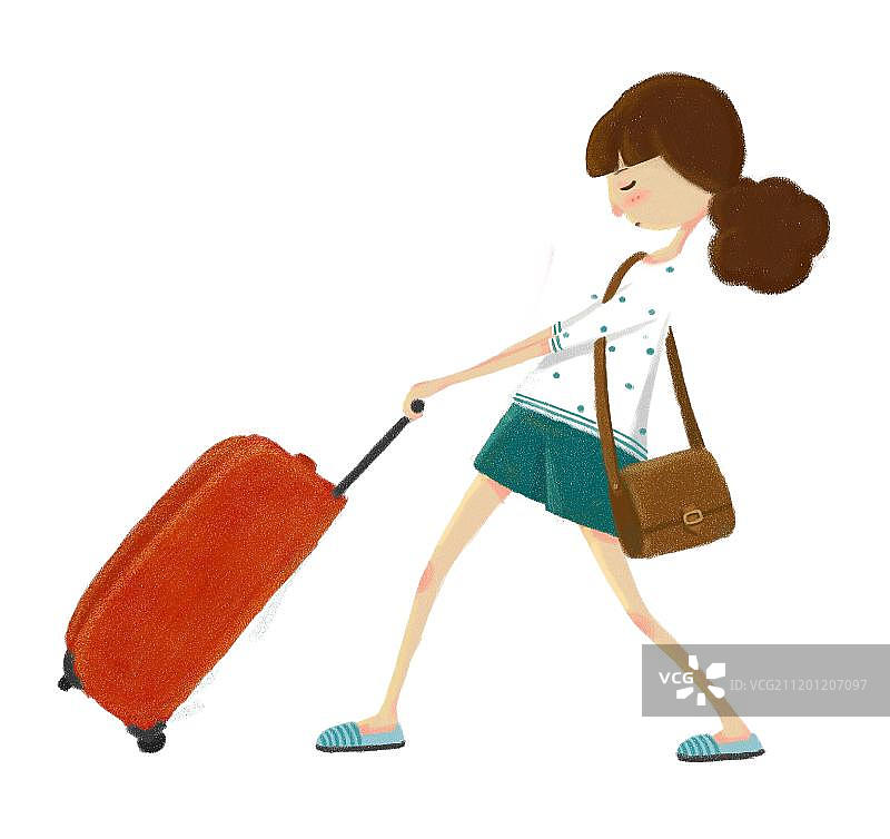 拉着行李箱的女孩图片素材