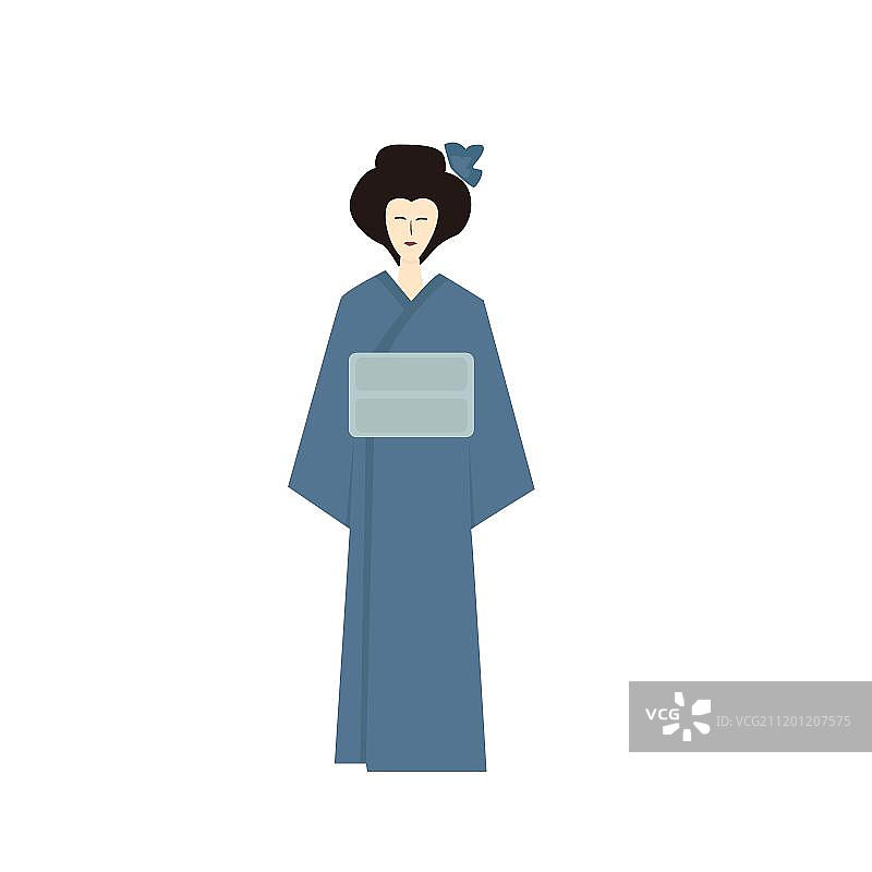 头上带花穿和服的日本艺妓图片素材