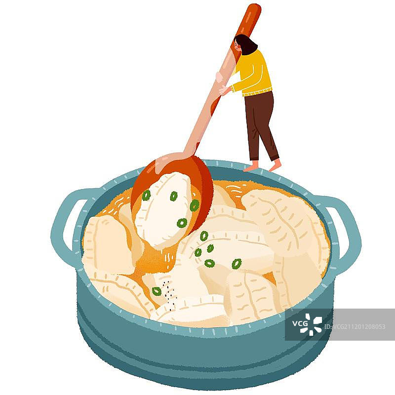 女人在搅拌一锅饺子图片素材