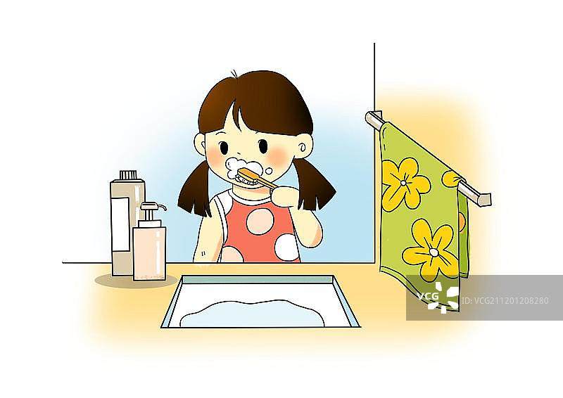 女孩刷牙洗脸图片素材