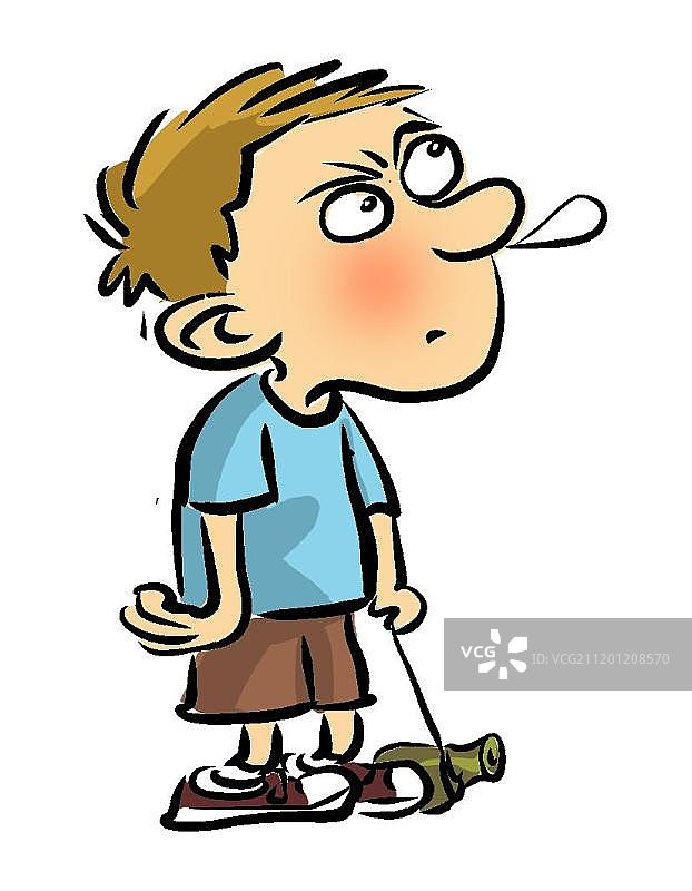 流鼻涕的淘气男孩图片素材