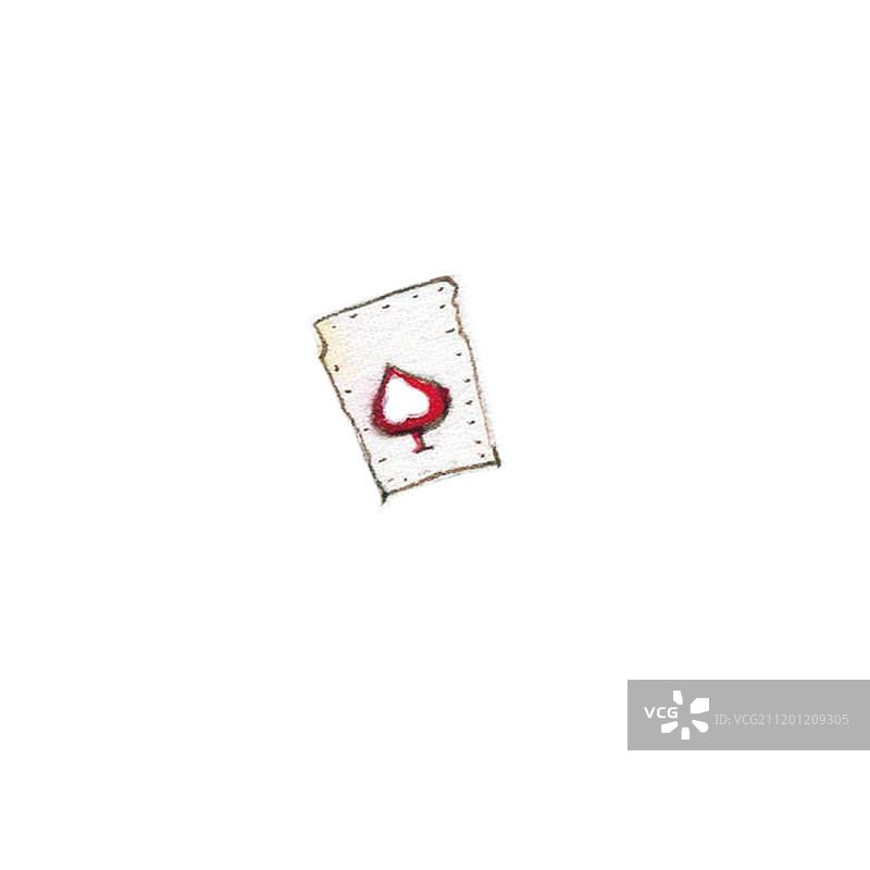 水彩手绘复古红桃扑克牌图片素材
