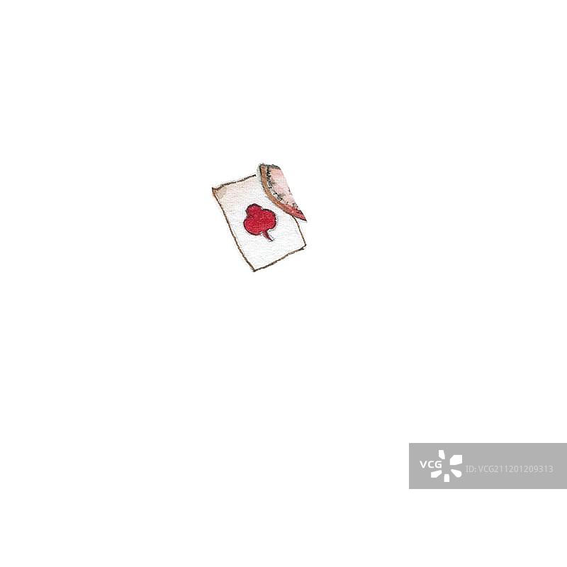 水彩手绘复古红桃扑克牌图片素材