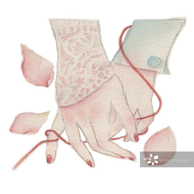 少女的手之有缘的红线图片素材