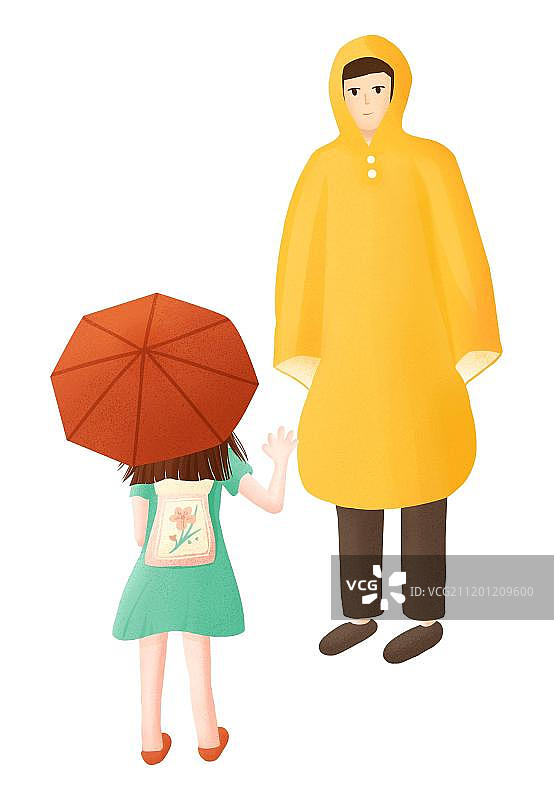 穿黄色雨衣接孩子的父亲图片素材