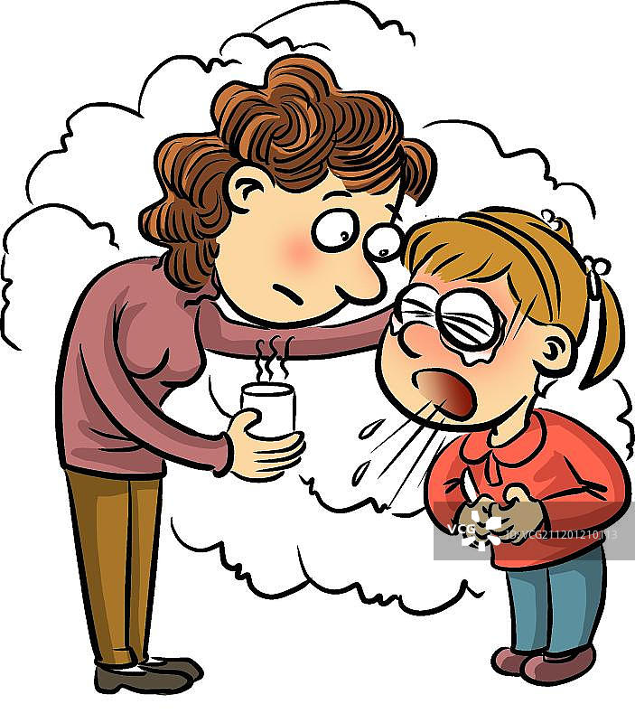 妈妈关心哮喘女儿图片素材