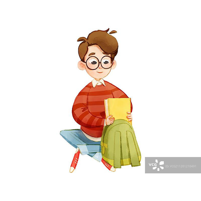 整理书包的男孩图片素材