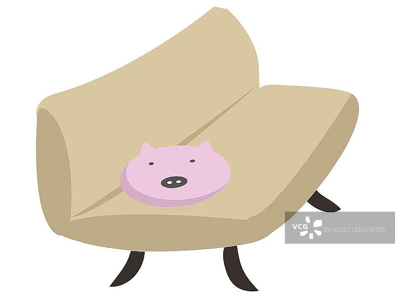手绘带红色小猪抱枕的沙发矢量插画图片素材