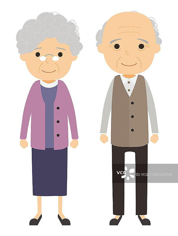 手绘卡通老夫妇矢量插画图片素材