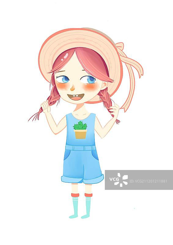 戴着帽子绑着双马尾的小女孩图片素材