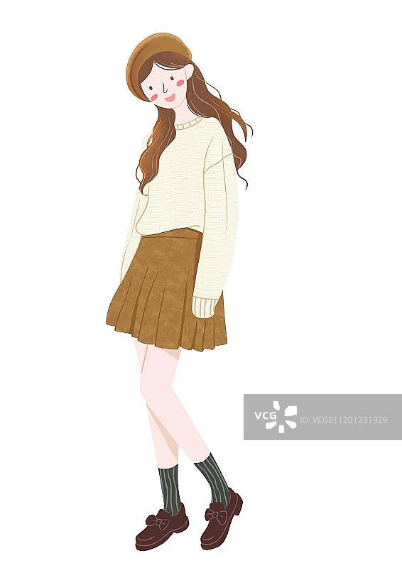戴着贝雷帽穿着裙子的文艺少女图片素材