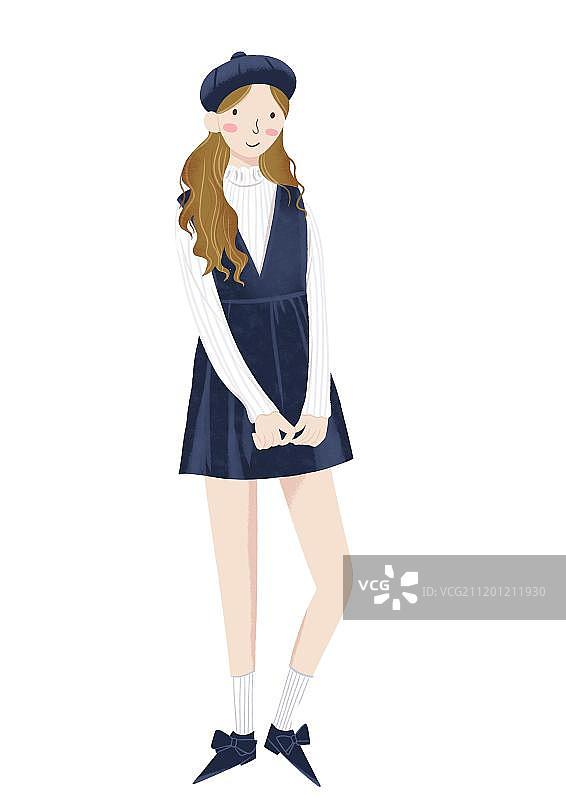 戴着贝雷帽穿着裙子的漂亮少女图片素材