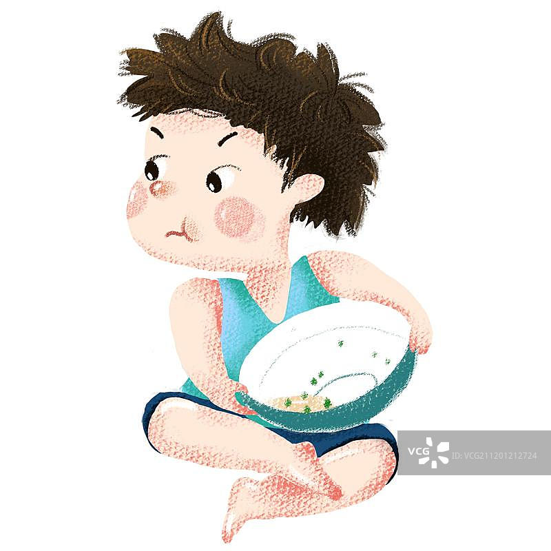 坐着抱碗的男孩图片素材