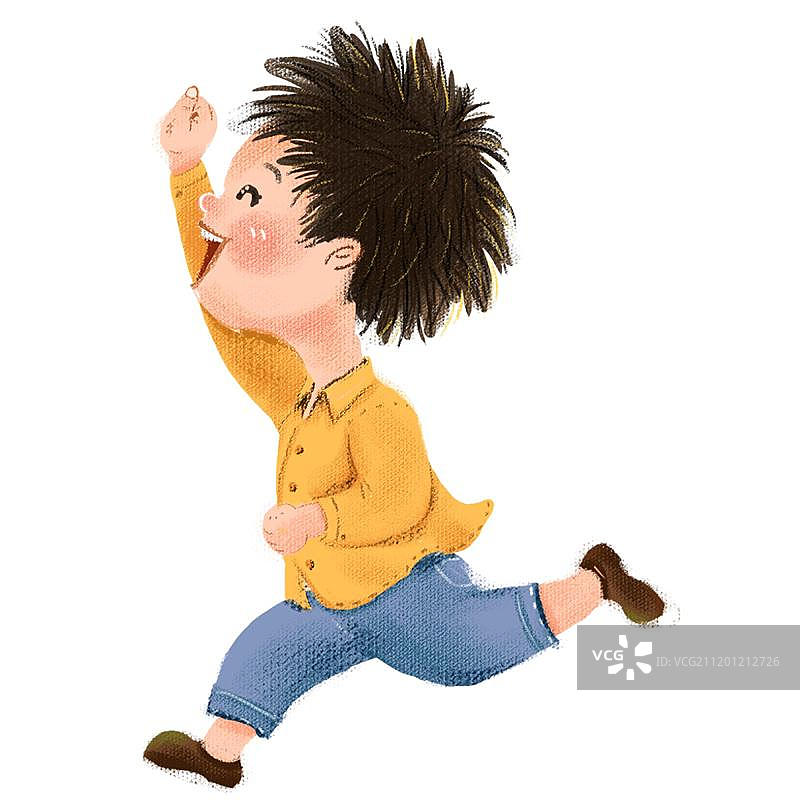 奔跑举手握拳的男孩侧面图片素材