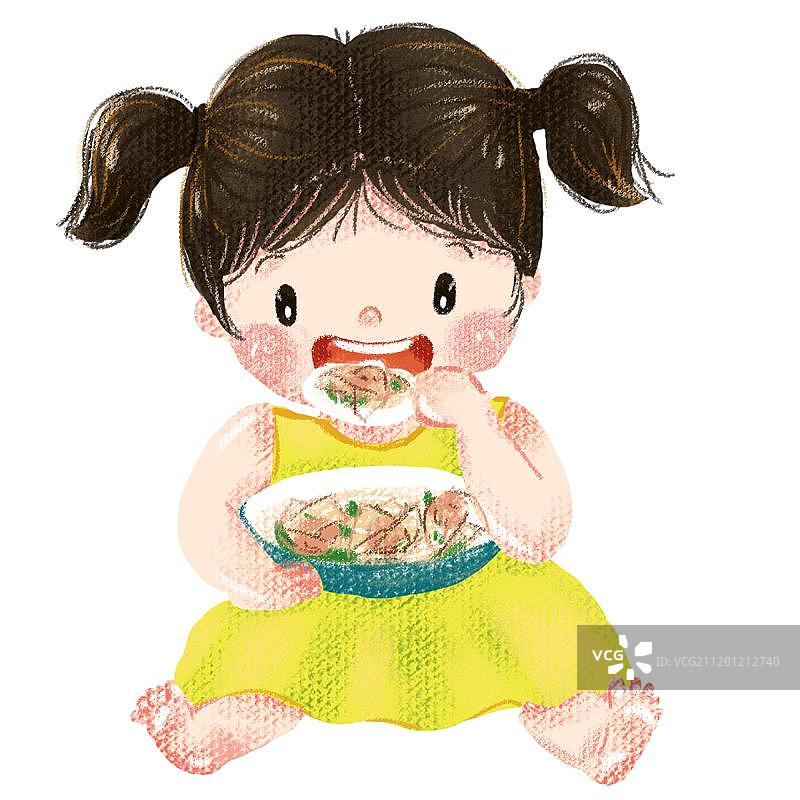 坐着吃馄饨的女孩图片素材